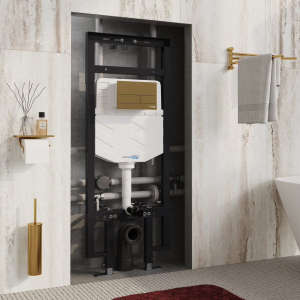 Инсталляция для унитаза WasserKRAFT Dinkel с клавишей смыва золото матовое (58TLT.010.ME.MG04)