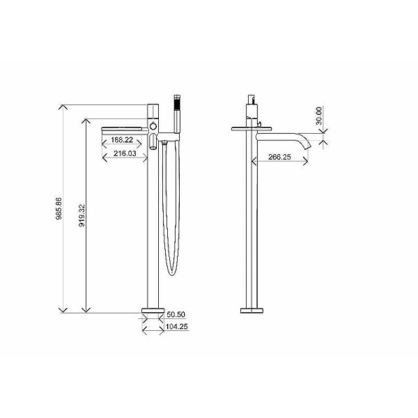 Смеситель напольный Boheme Stick черный с душевым комплектом (129-BB.2)
