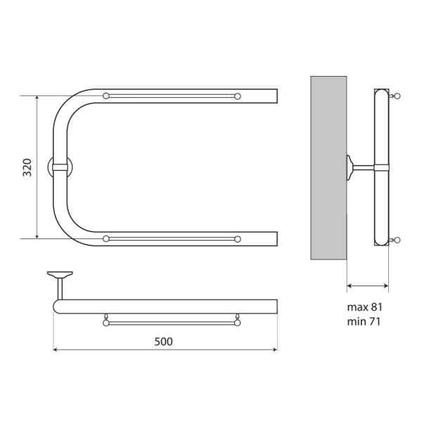 Полотенцесушитель водяной Melodia Moon Shelf 32х50 П-образный б/кронштейна (MTRMS3250)