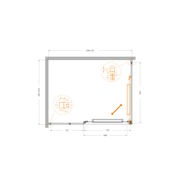 Душевой уголок Cezares Lux 130x100x195 стекло прозрачное, профиль оружейная сталь (LUX-AH-FS-11-130/100-C-GM)