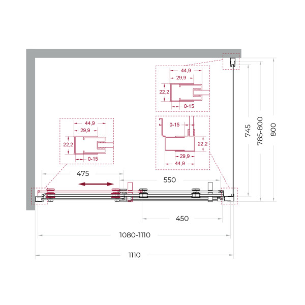 Душевой уголок BelBagno Marino 110x80x195 стекло прозрачное, профиль оружейная сталь матовая (MARINO-2-AH-1-110/80-C-GM)