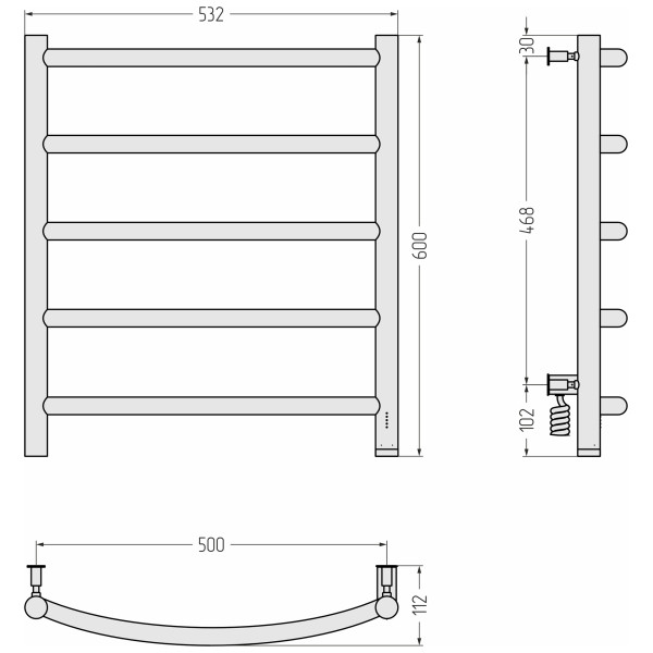Полотенцесушитель электрический Сунержа Галант 4.0 600x500 провод справа матовый чёрный (31-0831-6050)