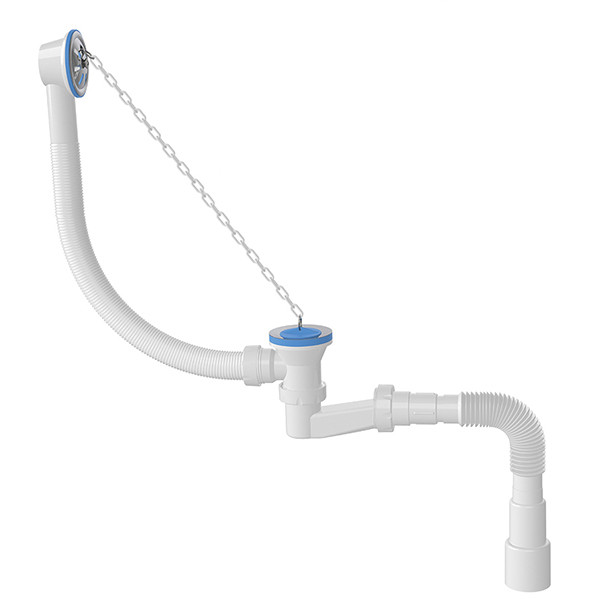 Обвязка для ванны Nova с выпуском 1 1/2"х40 плоский сифон (h=120 мм) с гибкой трубой 1 1/2"х40/50 (с пласт. цепочкой) (1521)