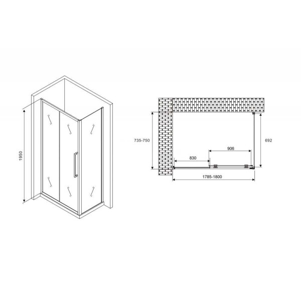 Душевой уголок Abber Schwarzer Diamant 75x180 стекло прозрачное, профиль черный (AG30180BH-S75B) Душевой уголок Abber Schwarzer Diamant 75x180 стекло прозрачное, профиль черный (AG30180BH-S75B)