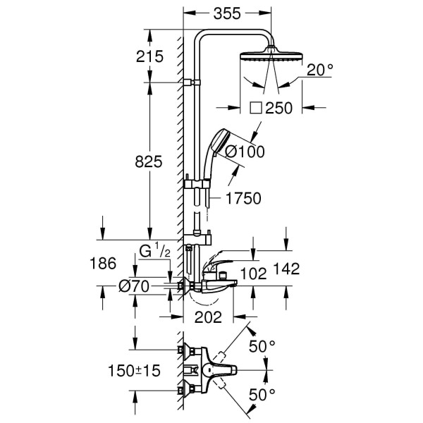 Душевая система Grohe New Tempesta Cosmopolitan System хром (26693000)