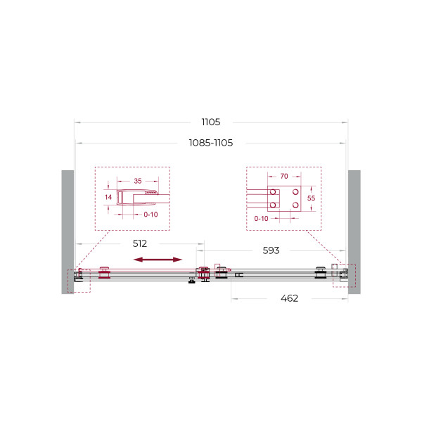 Душевая дверь BelBagno Soft Close-2 110x200 стекло прозрачное, профиль оружейная сталь матовая (SOFT_CLOSE-2-BF-1-110-C-GM)