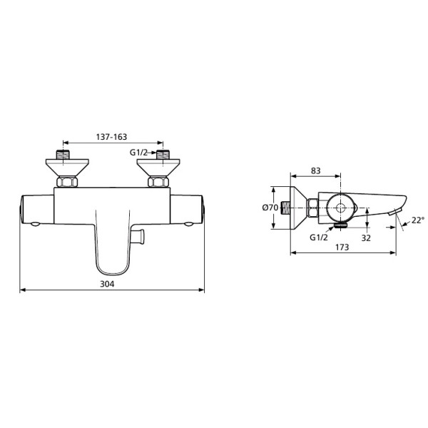 Смеситель термостатический для ванны и душа Ideal Standard Ceratherm 50 (A5550AA)