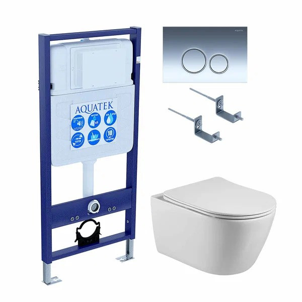 Комплект нсталляция c унитазом Aquatek Бетта KDI18рама Standard INS-0000012 с клавишей KDI-0000018 и крепежом KKI-0000002+унитаз Бетта AQ1253W-00 с