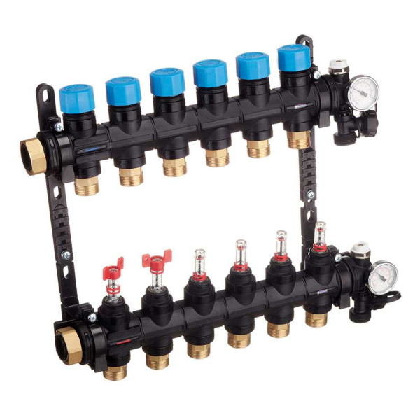 Коллекторная группа 6 отводов 1" с расходомерами и термометрами Henco (композит) (UFH-0605MDK06-03L)