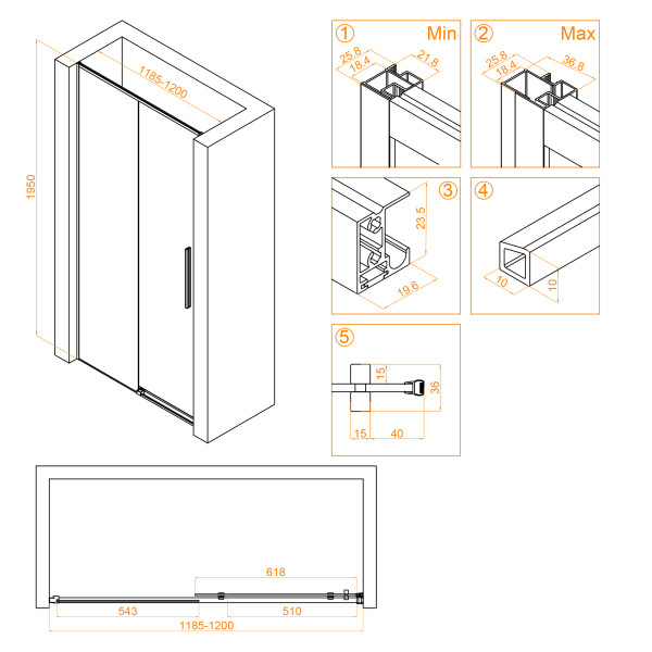 Душевая дверь RGW Stilvoll 120x195 стекло прозрачное, профиль золото BRUSH (32321212-16)