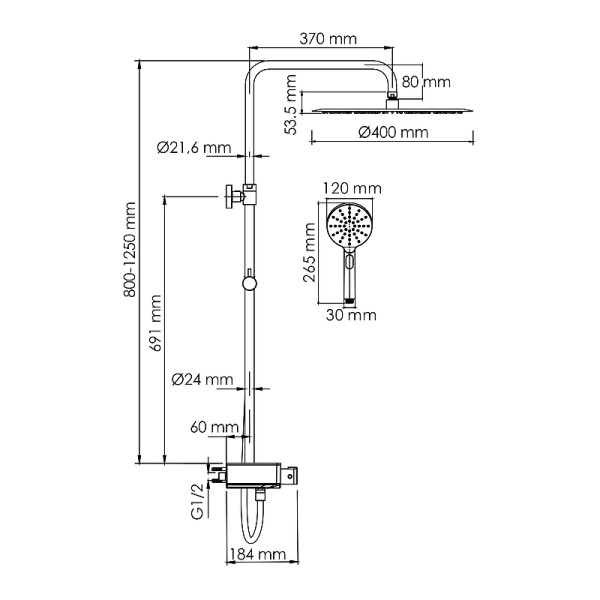 Душевая система WasserKRAFT хром (A113.117.127.CH Thermo)
