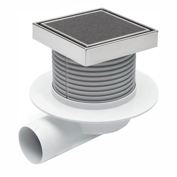 Трап MCH для пола с боковым сливом D50 решетка под плитку 100х100х13 рамка нерж. 122х122 c воротником нептун