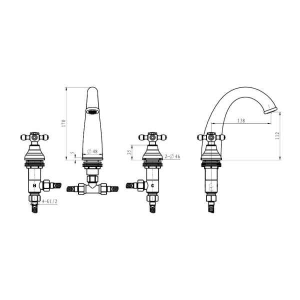 Смеситель для раковины на 3 отверстия Boheme Satine золотой (297-ST)