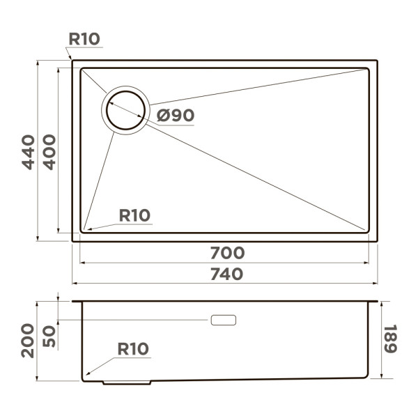Мойки врезные Omoikiri Taki 74-U/IF-IN Side-L 74х44 нержавеющая сталь (4997471)