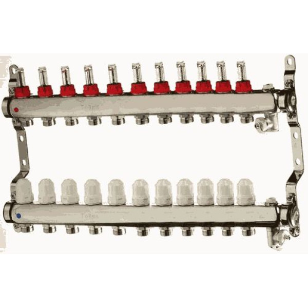 Коллекторная группа 11 отводов 1"*3/4"(18)EK с расходомерами TeRma (нерж.ст) (14111)