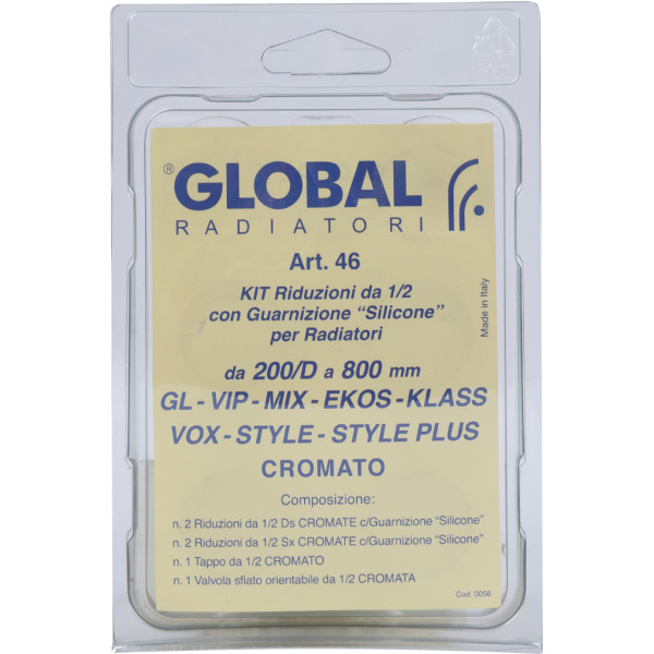Комплект универсальный для монтажа радиатора Global KIT 1/2" без кронштейнов, хром (A046KIT1/299) Комплект универсальный для монтажа радиатора Global KIT 1/2" без кронштейнов, хром (A046KIT1/299)