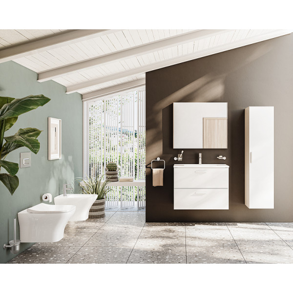 ТУмба подвесная Vitra 80 см с 2 ящиками с раковиной, белый глянец (66109)