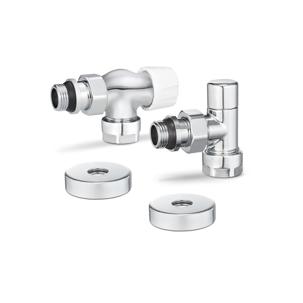 Комплект радиаторных клапанов угловой (осевой) 1/2"х3/4"(18)ЕК Varmega №3 (хром) (VMDV12-410415)