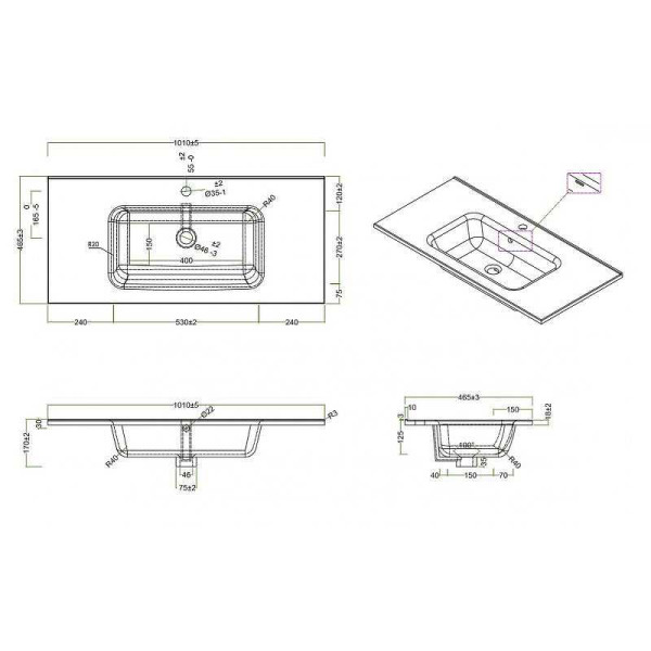 Раковина встраиваемая BelBagno 101.5 белая (BB1000ETL)