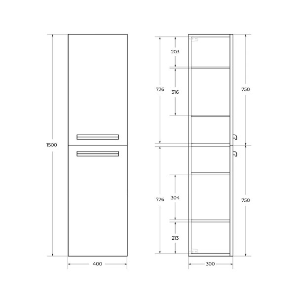 Пенал подвесной Cezares Eco 40x150 Bianco Opaco (ECO-150-2A-SC-BO)