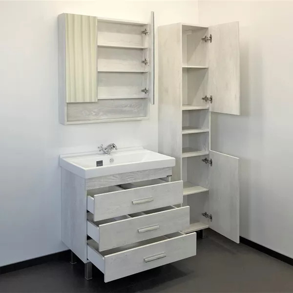 Шкаф зеркальный Comforty Никосия 800x135x800 дуб белый (00004138838)