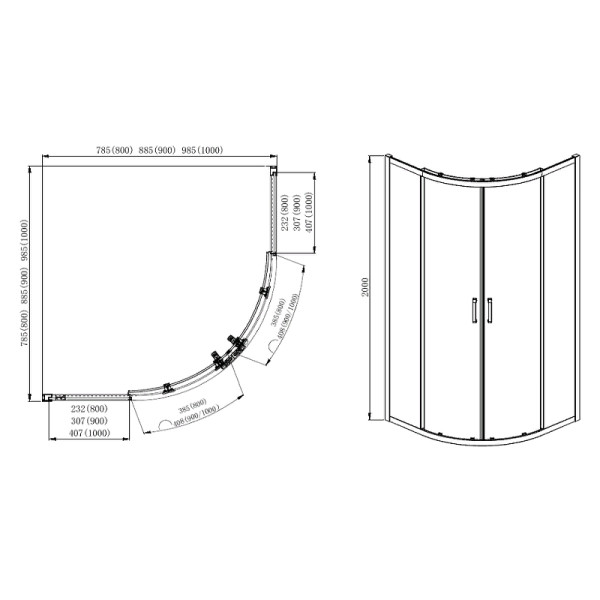 Душевой уголок Aquatek 90x90x200 стекло прозрачное, профиль черный (AQ ARI RO 09020BL)
