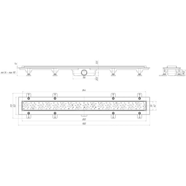 Лоток душевой 850 мм. АНИ "Бриз" (реш. нерж сталь, глянц., боковой слив D40, комбинированный затвор) АНИ пласт (TL1385G)