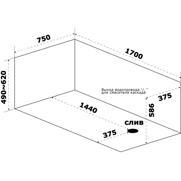 Ванна акриловая Azario Тенза 170x75x47 белая (ТНВ0102)