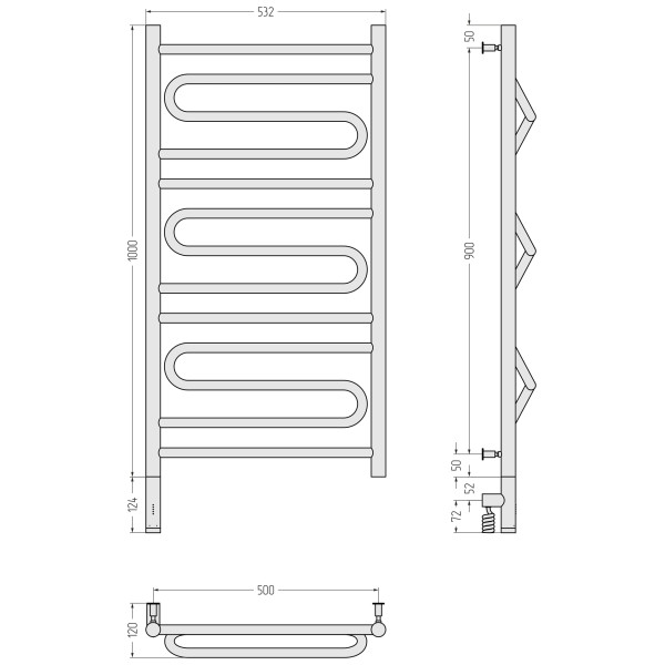 Полотенцесушитель электрический Сунержа Элегия 3.0 1000x500 провод слева матовый белый (30-5818-1050)