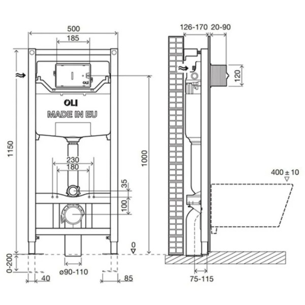 Инсталляция для унитаза Oli Sanitarblock pneumatic (879235/879593)