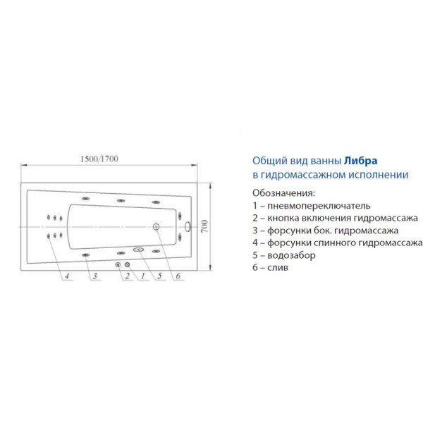 Ванна гидромассажная Акватек Либра 170х70 НМ (пневматика) Ванна гидромассажная Акватек Либра 170х70 НМ (пневматика)