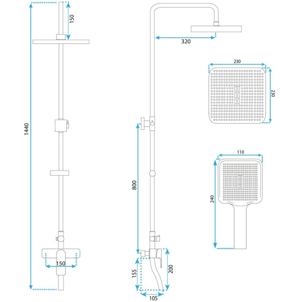 Душевая система с изливом Rea Argus Copper mat (REA-P3001)