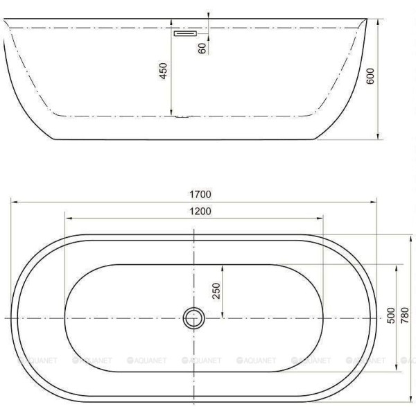 Ванна акриловая Aquanet Delight 1700ч780 белый/черный–матовый  Black matte (289723)