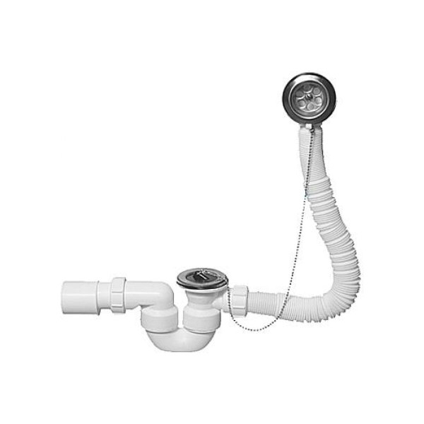 Обвязка для ванны McAlpine 1 1/2"x40/50 мм с раздвижным переливом L380-700 D34 мм с пробкой, цепочкой хром (MRB1-EX)