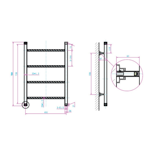 Полотенцесушитель водяной Boheme Provanse 495x784 BR (бронза) (703)