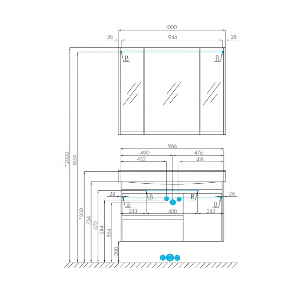 Тумба подвесная Aquaton Нортон 966x357x554 белый, дуб эндгрейн (1.A249.0.01N.T01.0)