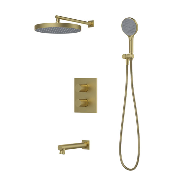 Душевая система Iddis Duna с тропическим ручным душем и изливом термостат матовое золото (DUNMGSTi68)