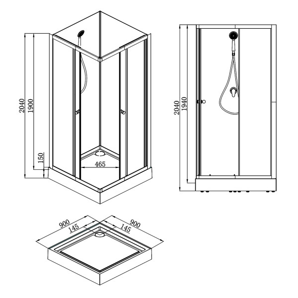 Душевая кабина Loranto Neo 90x90x190 стекло прозрачное, профиль черный (CS-21801-BP)