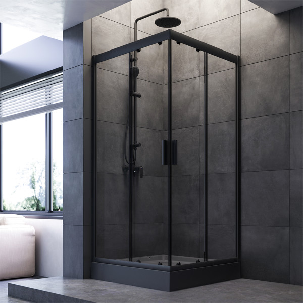 Уголок душевой AM.PM Gem 90x90x200 стекло прозрачное, профиль черный матовый (W90G-403-090BT)
