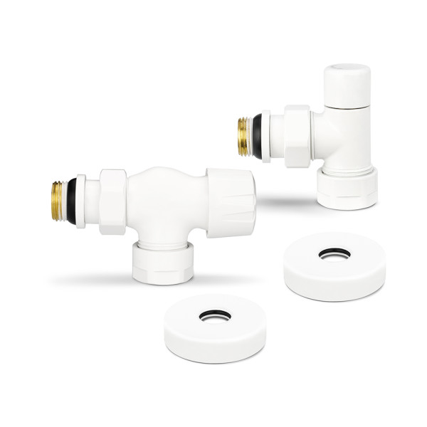 Комплект радиаторных клапанов угловой (осевой) 1/2"х3/4"(18)ЕК Varmega №3 (белый) (VMDV12-110415)