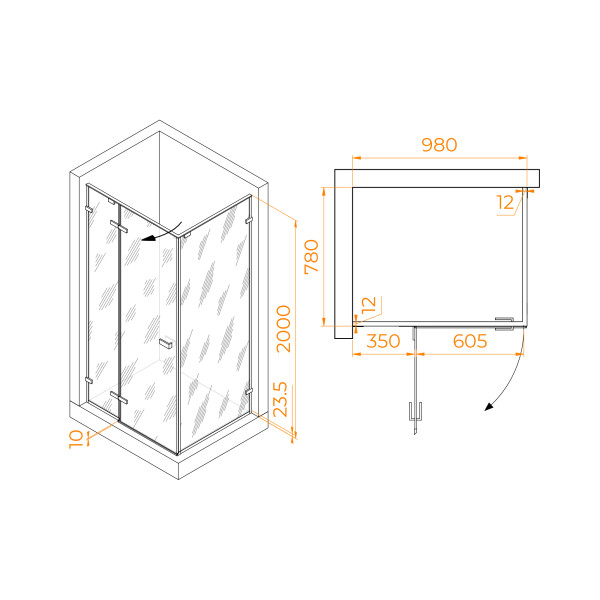 Душевой уголок RGW Stilvoll 100x80 стекло матовое, профиль черный (353204008-24)