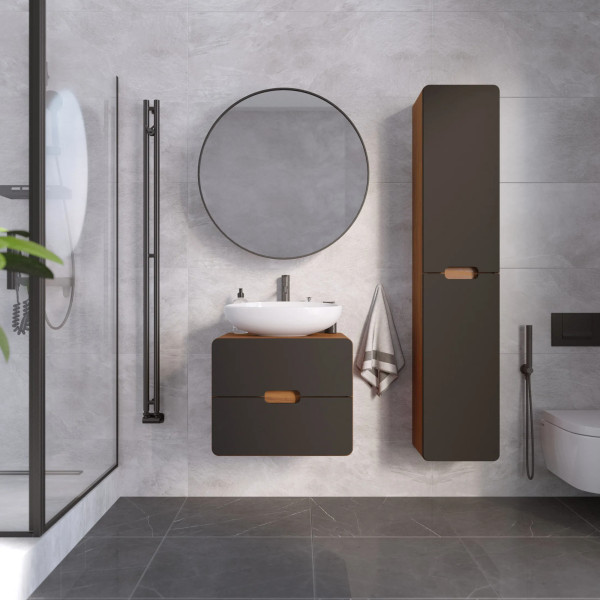 Тумба подвесная 1Marka Vortex  600x500x50 (орех ноче тортона/монолит найт) (Ц0000033058)