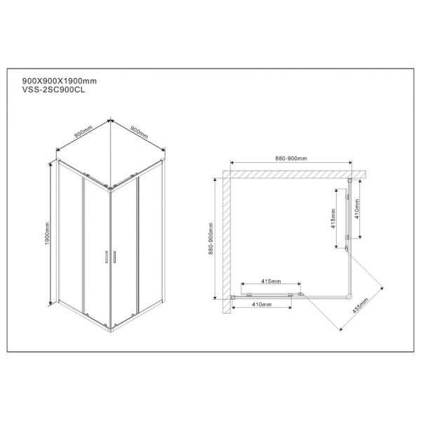 Душевой уголок Vincea Scala 900х900х1900 стекло прозрачное, профиль хром (VSS-2SC900CL)