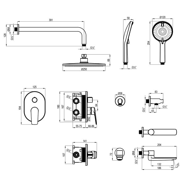 Смеситель для ванны и душа Lemark Verba встраиваемый хром (LM11422C)
