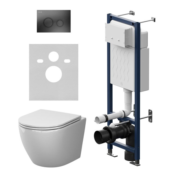 Комплект инсталляция с унитазом AM.PM ErgoFit с клав L черная матовая с подвесным унитазом Like AquaSpin 2.0 (IS110138.801901)