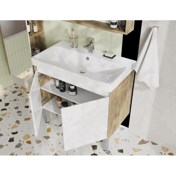 Тумба подвесная Aquaton Сканди 768x427x591 белый, дуб рустикальный (1.A282.9.01S.DZ9.0)