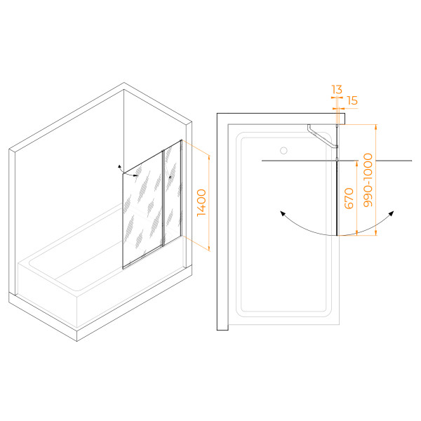 Душевая шторка для ванны RGW Screens 100x140 стекло прозрачное, профиль хром (03111110-11)
