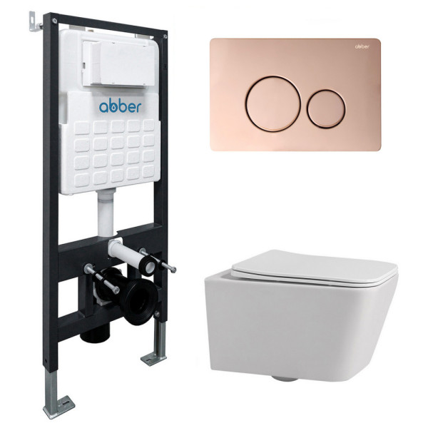 Комплект инсталляция с унитазом Abber Rechteck с клавишей золото розовое (AC1201-AC0105-AC0121RG)