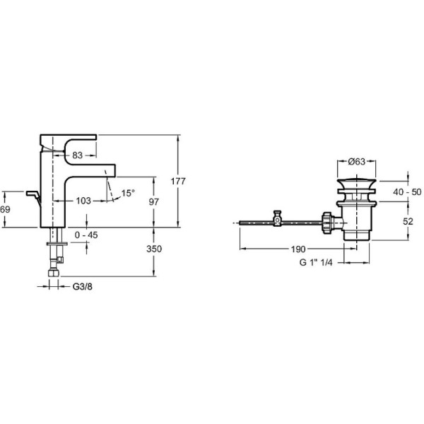 Смеситель для раковины Jacob Delafon Strayt с донным клапаном хром (E37327-CP) Смеситель для раковины Jacob Delafon Strayt с донным клапаном хром (E37327-CP)