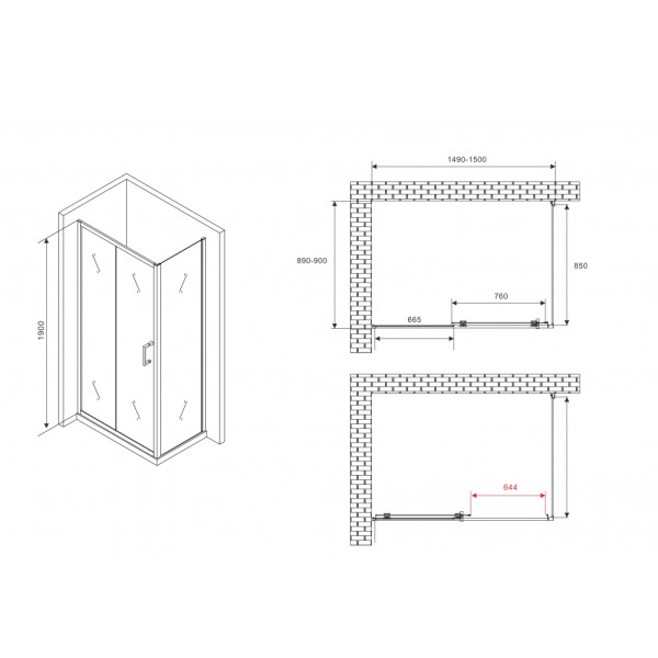 Душевой уголок Abber Schwarzer Diamant 90x90x190 стекло прозрачное, профиль черный (AG30150B5-S90B5)